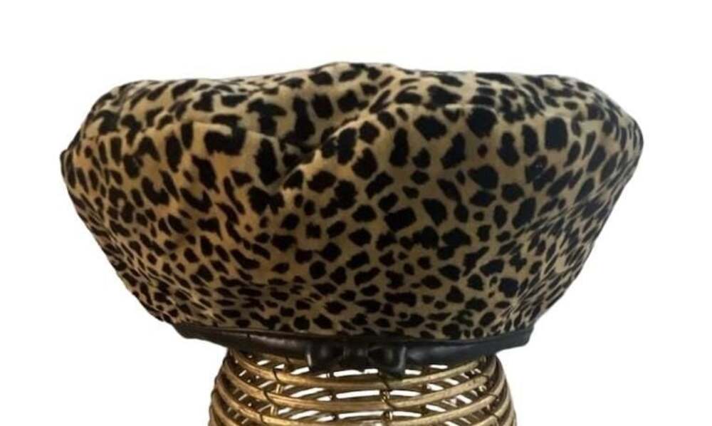 August Leopard Print Faux Fur Satin Lined Beret Hat